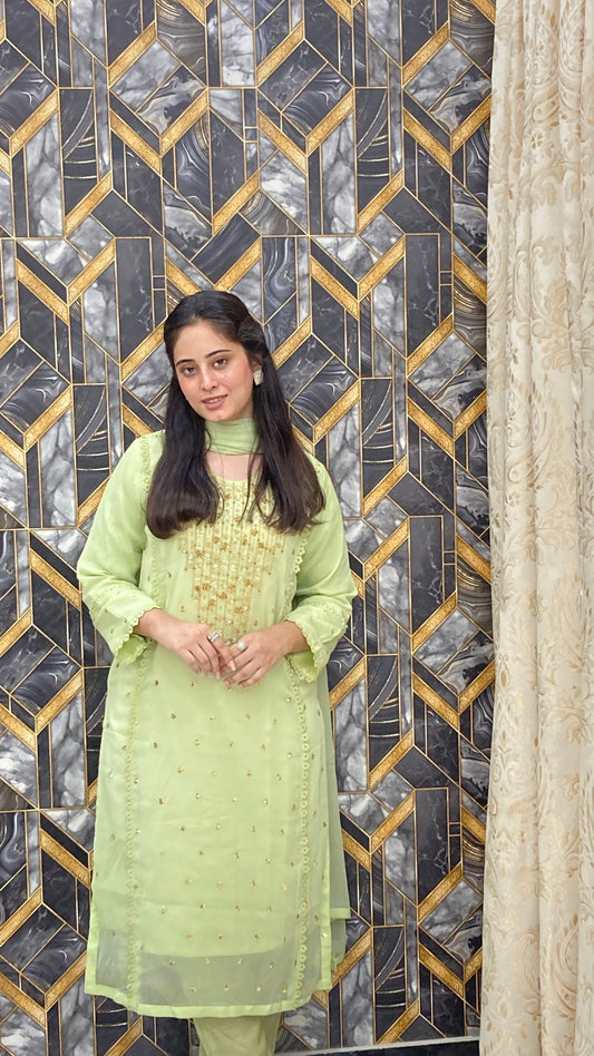 Aangan 3pc Semi Pure Chiffon Dress 2024