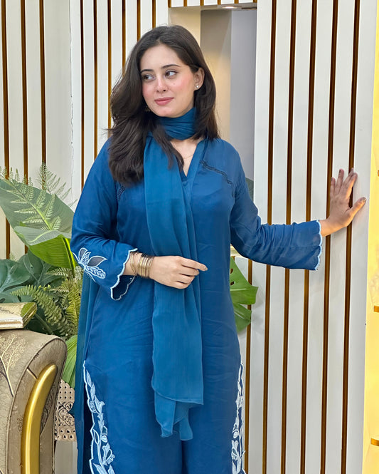 Pakistani Designer Suit Cotton Silk Cutwork