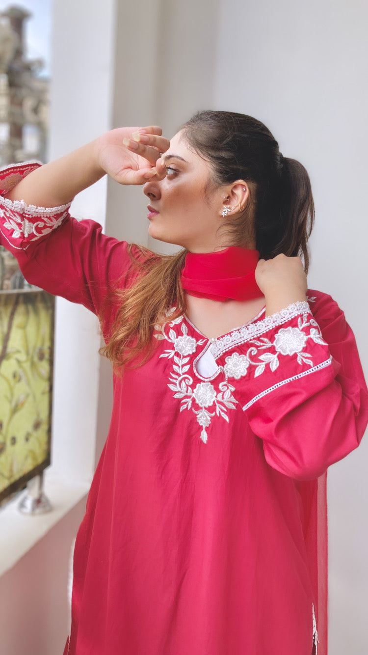 Hm Jummani 3Pcs Lawn Stitched Dress with Pure Chiffon Dupatta 2024