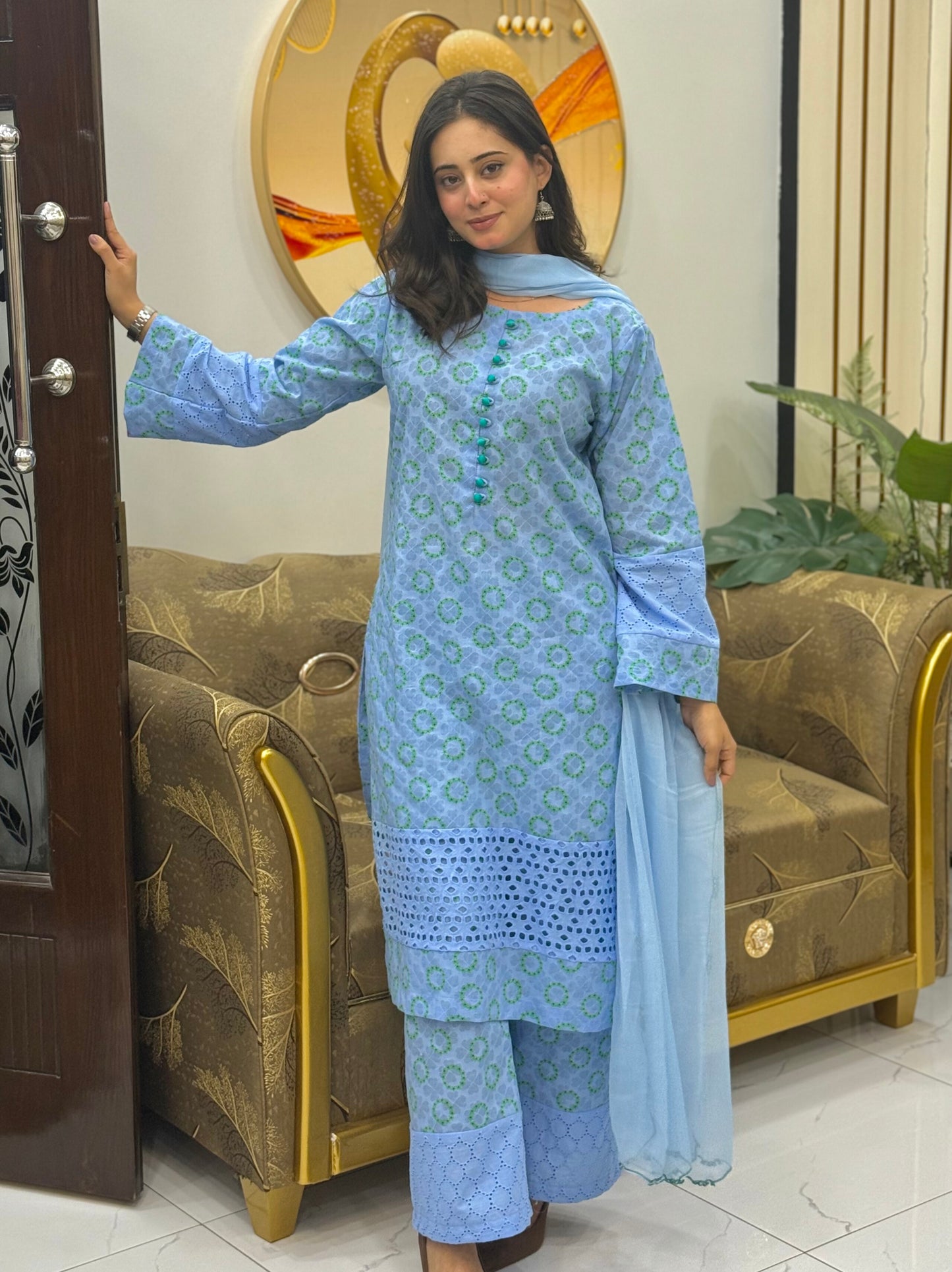 Sky Blue Cotton Lawn  Suit