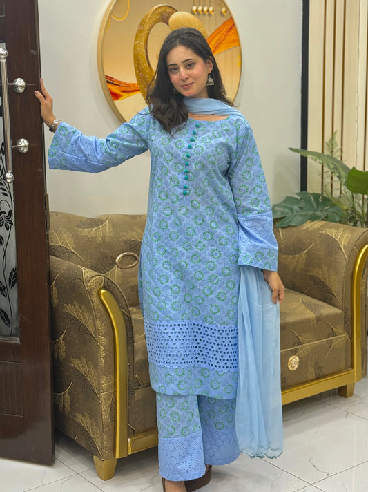Sky Blue Cotton Lawn  Suit