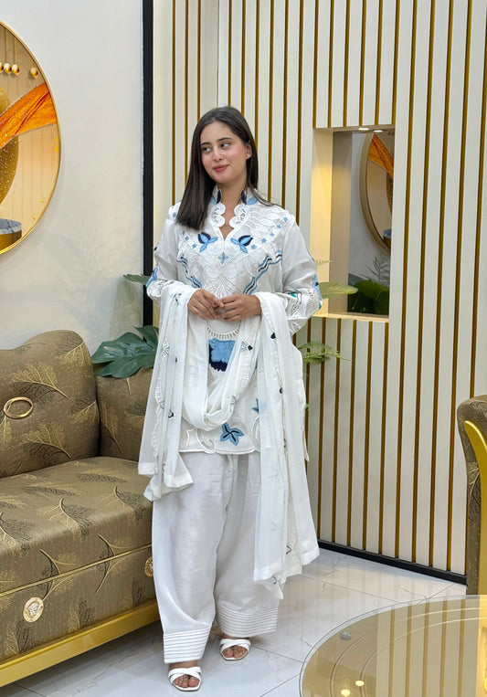 Pure White Russian Silk Suit