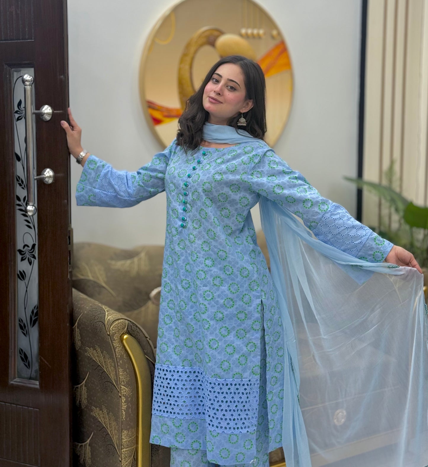 Sky Blue Cotton Lawn  Suit