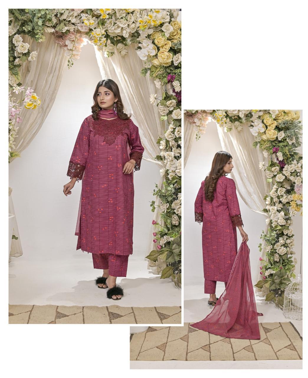 Elegant 3-Piece Printed Cotton Lawn Set
