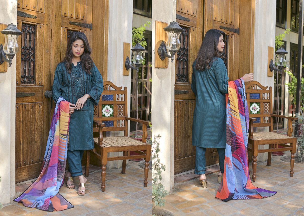 Mehak Premium Pure Lawn Self Print Dress 2024