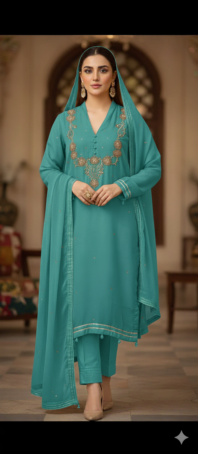 Neelofar Semi Pure Chiffon Dress 2024