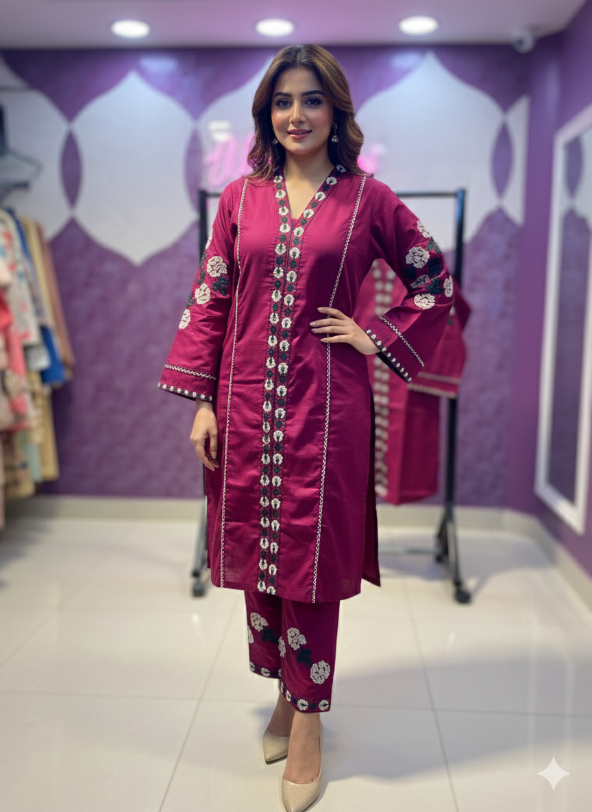 Heavy Embroidered Cotton Lawn Co-ord Set - 2 Piece Suit