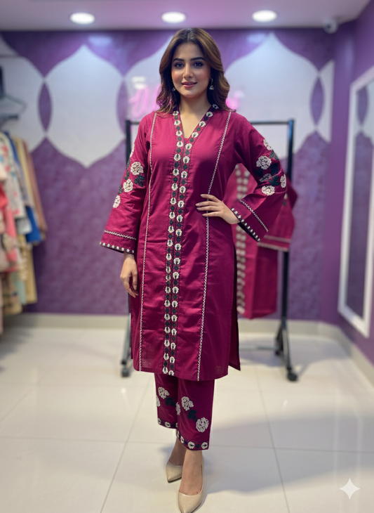 Heavy Embroidered Cotton Lawn Co-ord Set - 2 Piece Suit