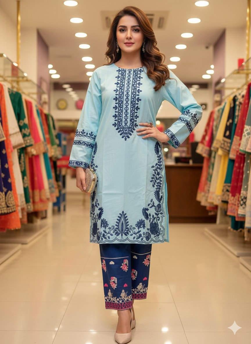 Heavy Embroidered Cotton Lawn Co-ord Set - 2 Piece Suit