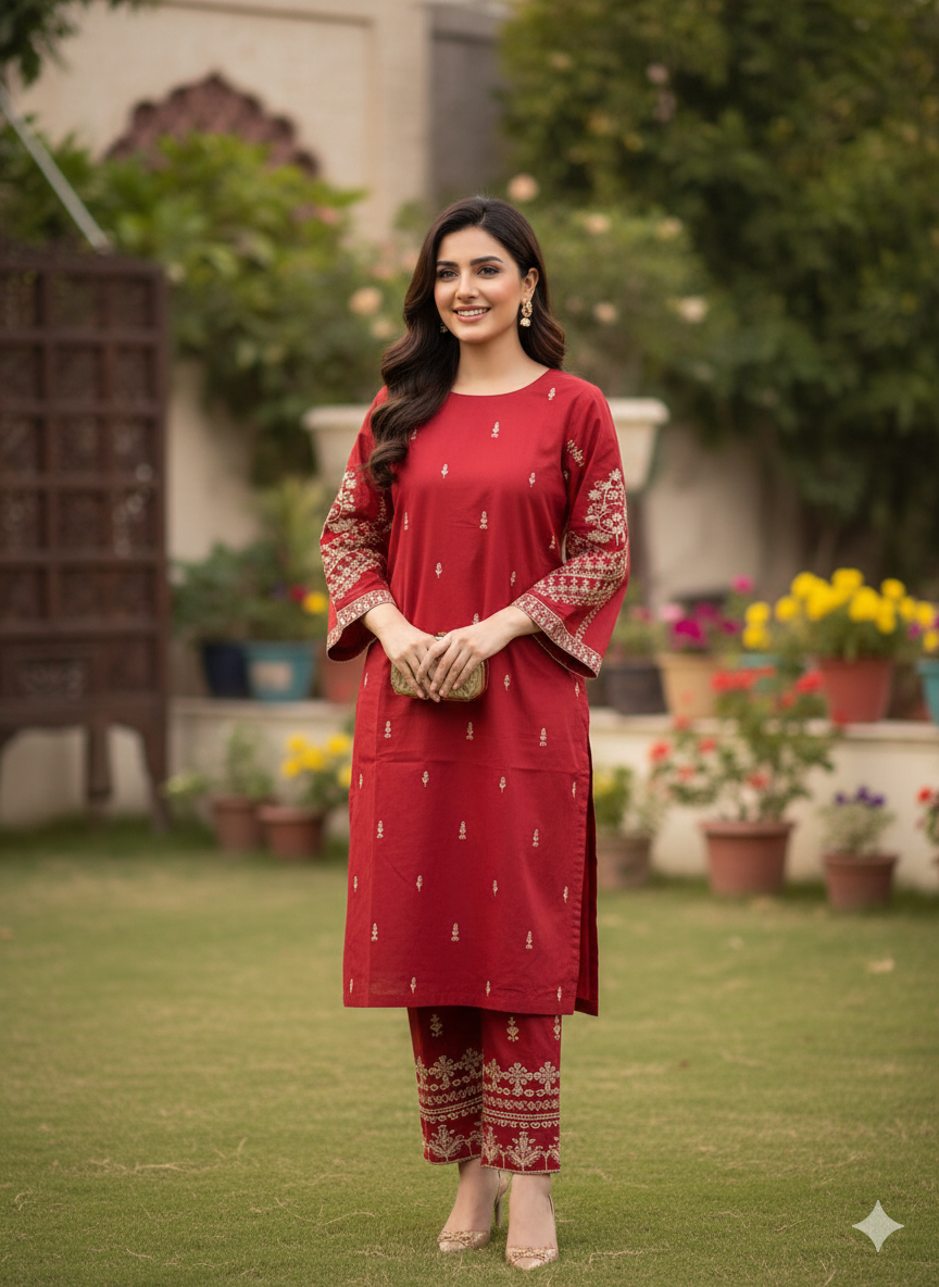 Luxe Heavy Embroidered Cotton Lawn Co-ord Set