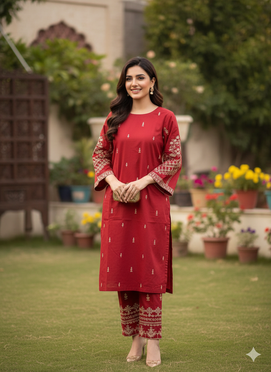 Luxe Heavy Embroidered Cotton Lawn Co-ord Set
