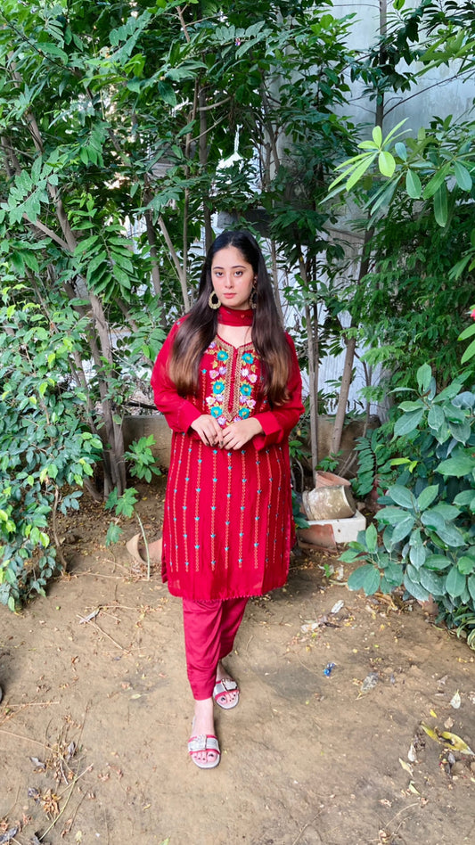 Elegant Chiffon Embroidered 3-Piece Suit