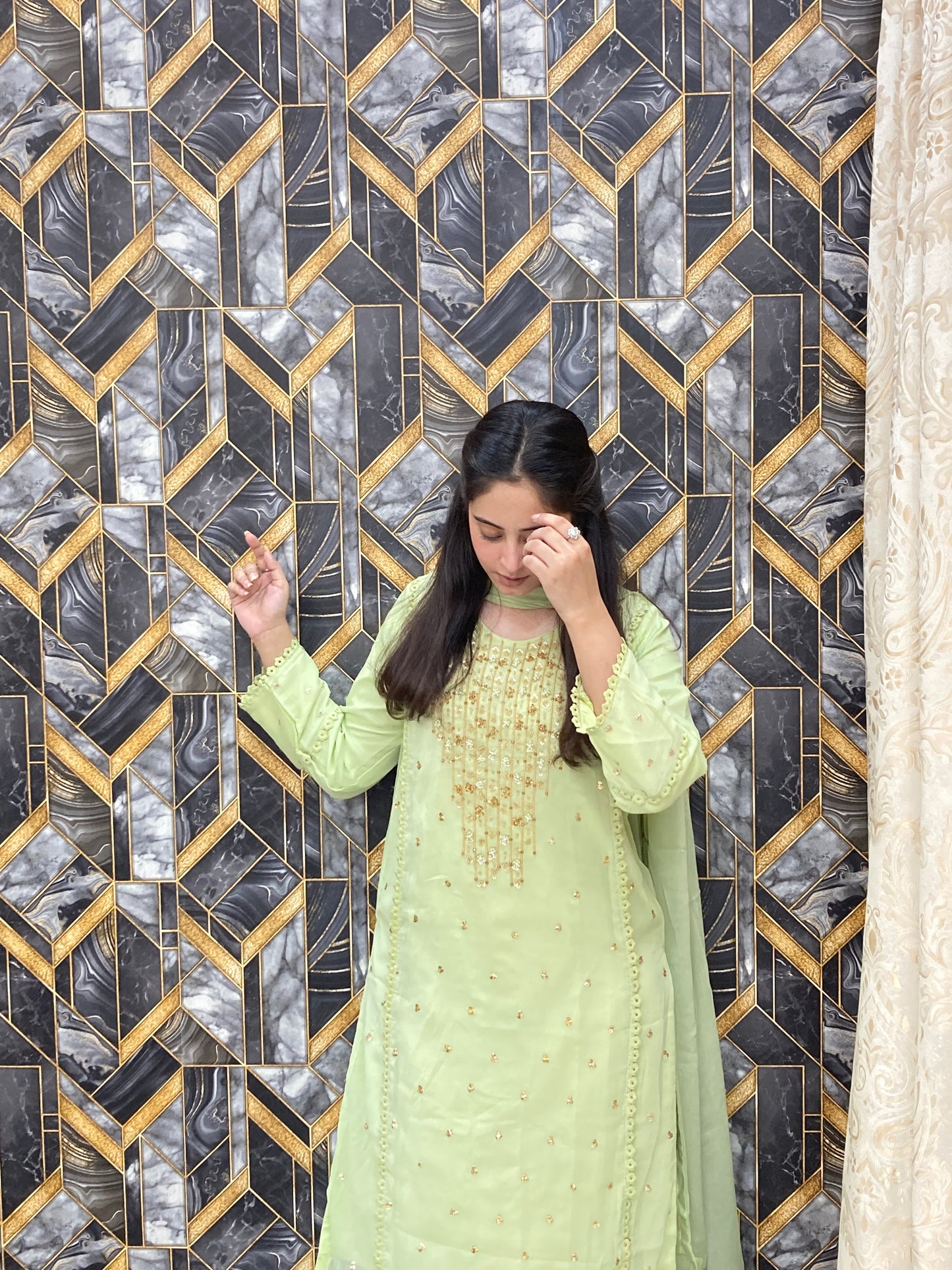 Aangan  3pc Semi Pure Chiffon Dress 2024