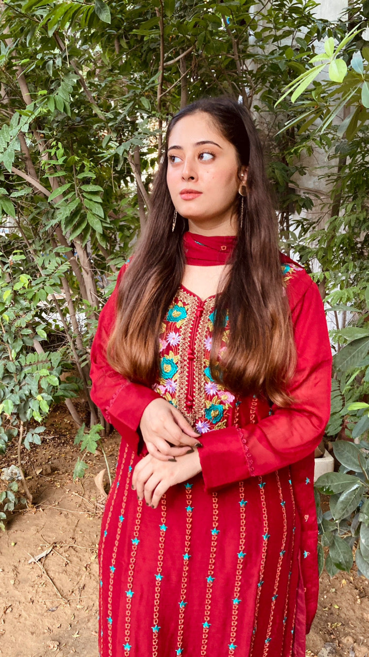 Elegant Chiffon Embroidered 3-Piece Suit