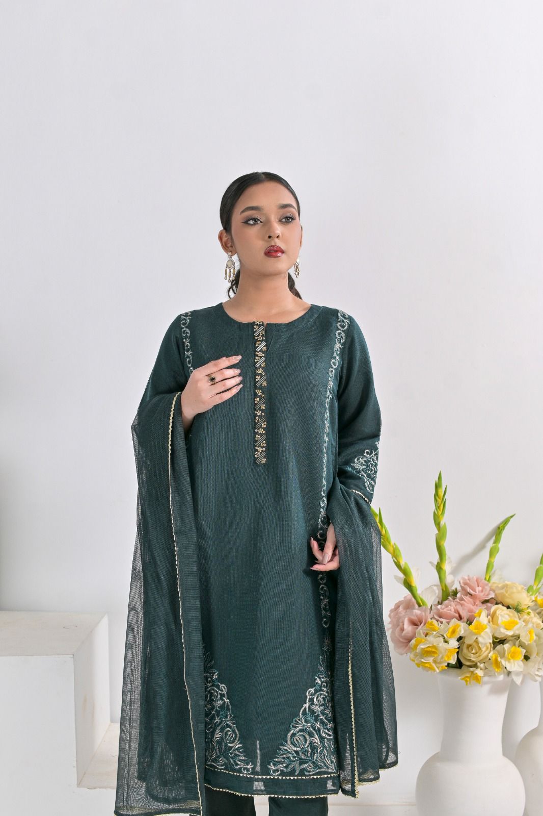 Jhil Mil Premium Khaddi Net Dress 2024