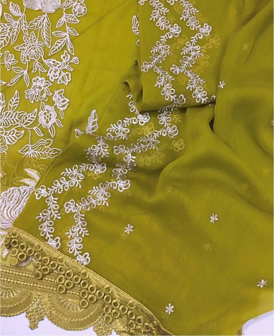 3pc Hm-60 Unstitched Semi Pure Chiffon Pakistani Dress 2024