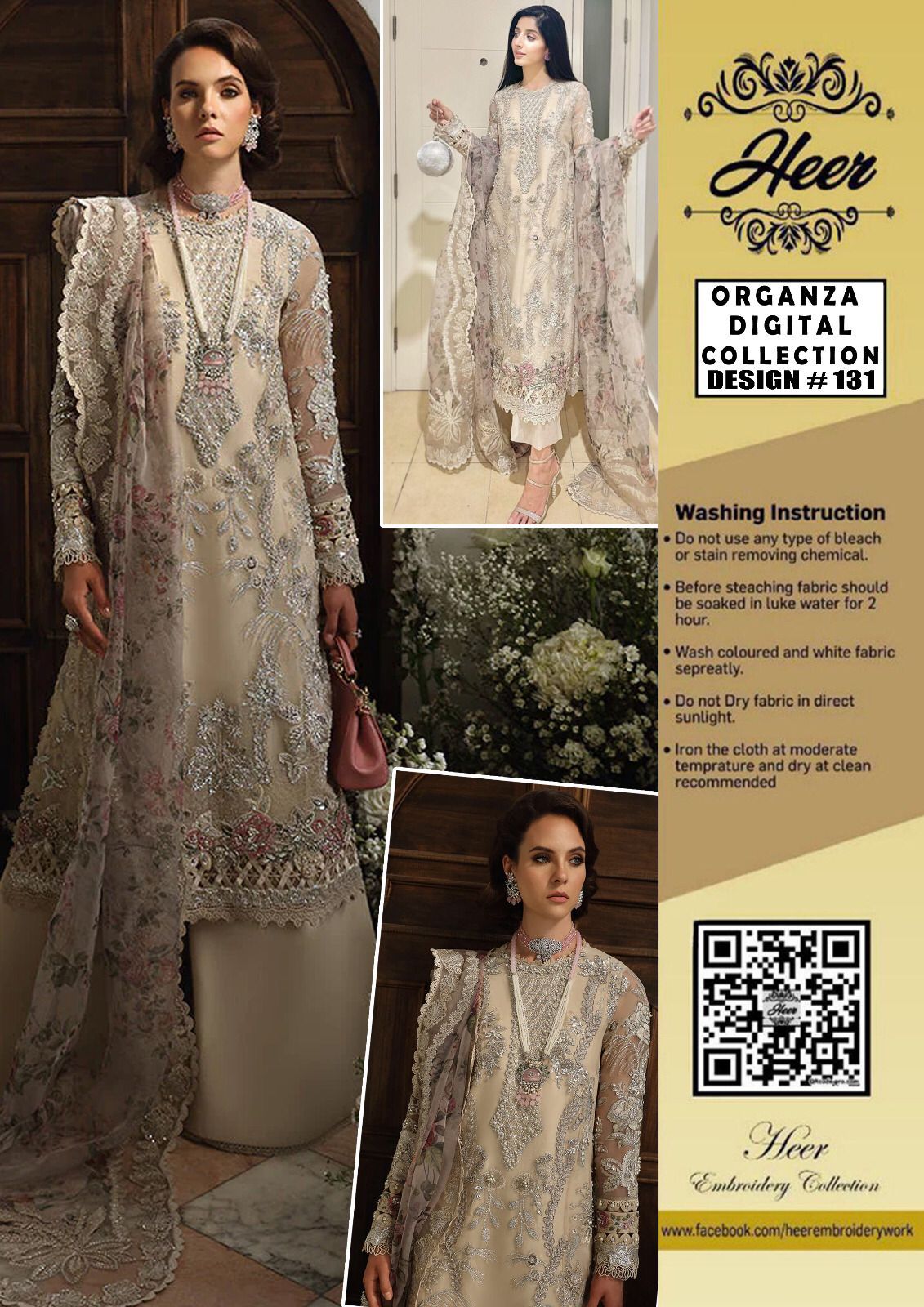 3c Hm-90  Unstitched Pure Organza Pakistani Dress 2024