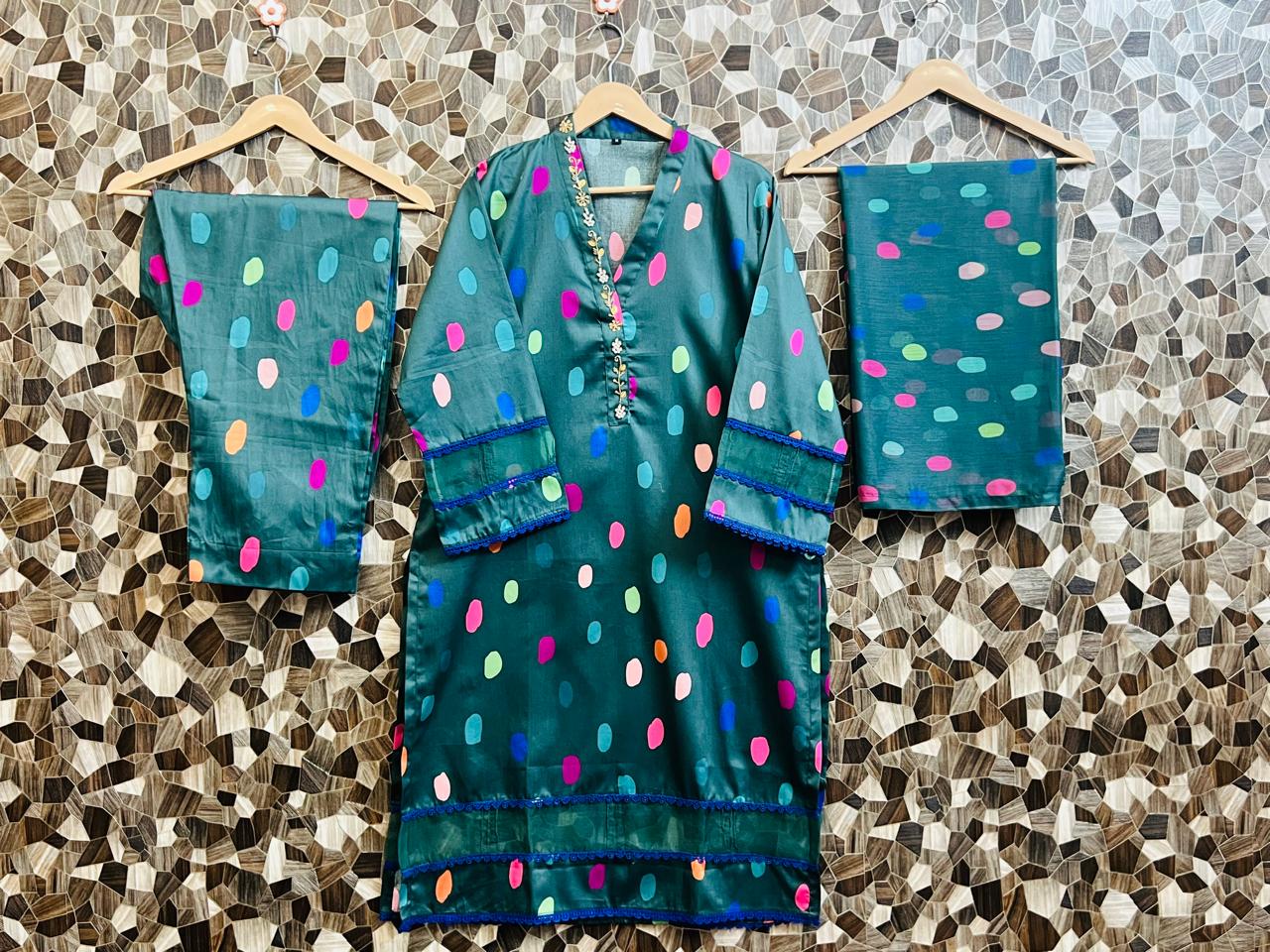 Elegant 3-Piece Printed Cotton Lawn Set