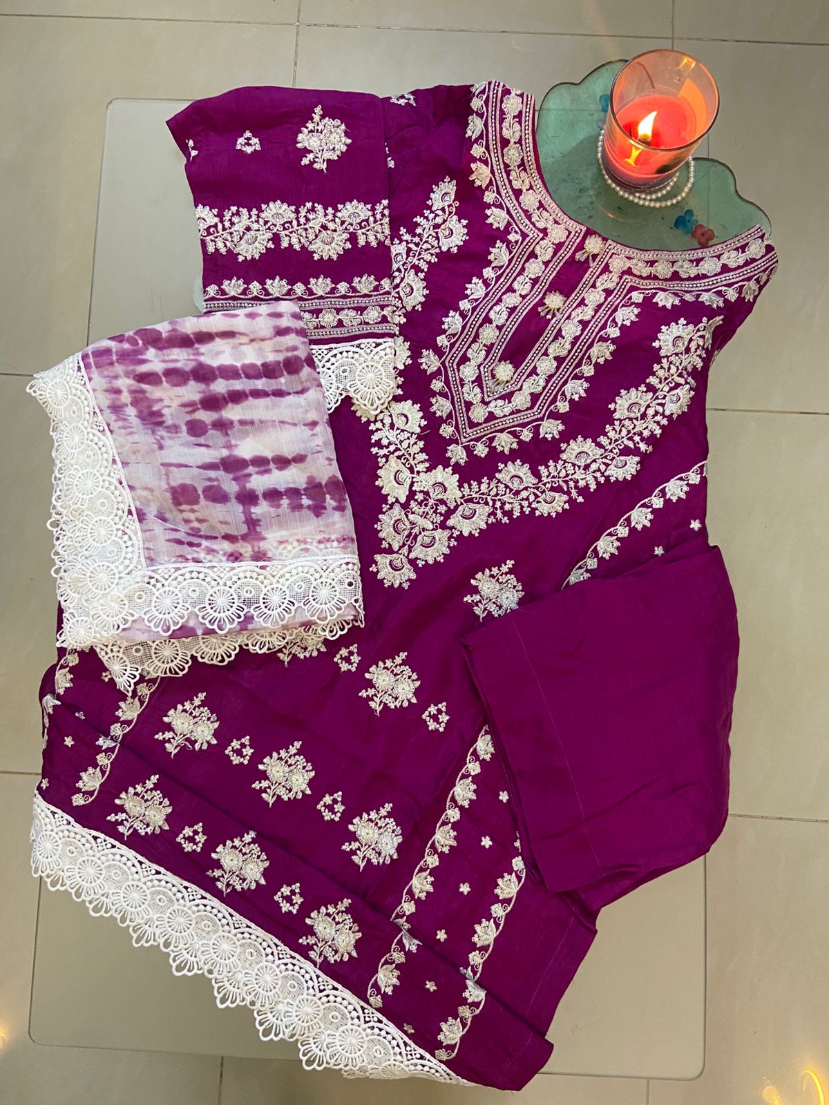 Radiance Semi Pure Raw Silk Stitched Dress 2024