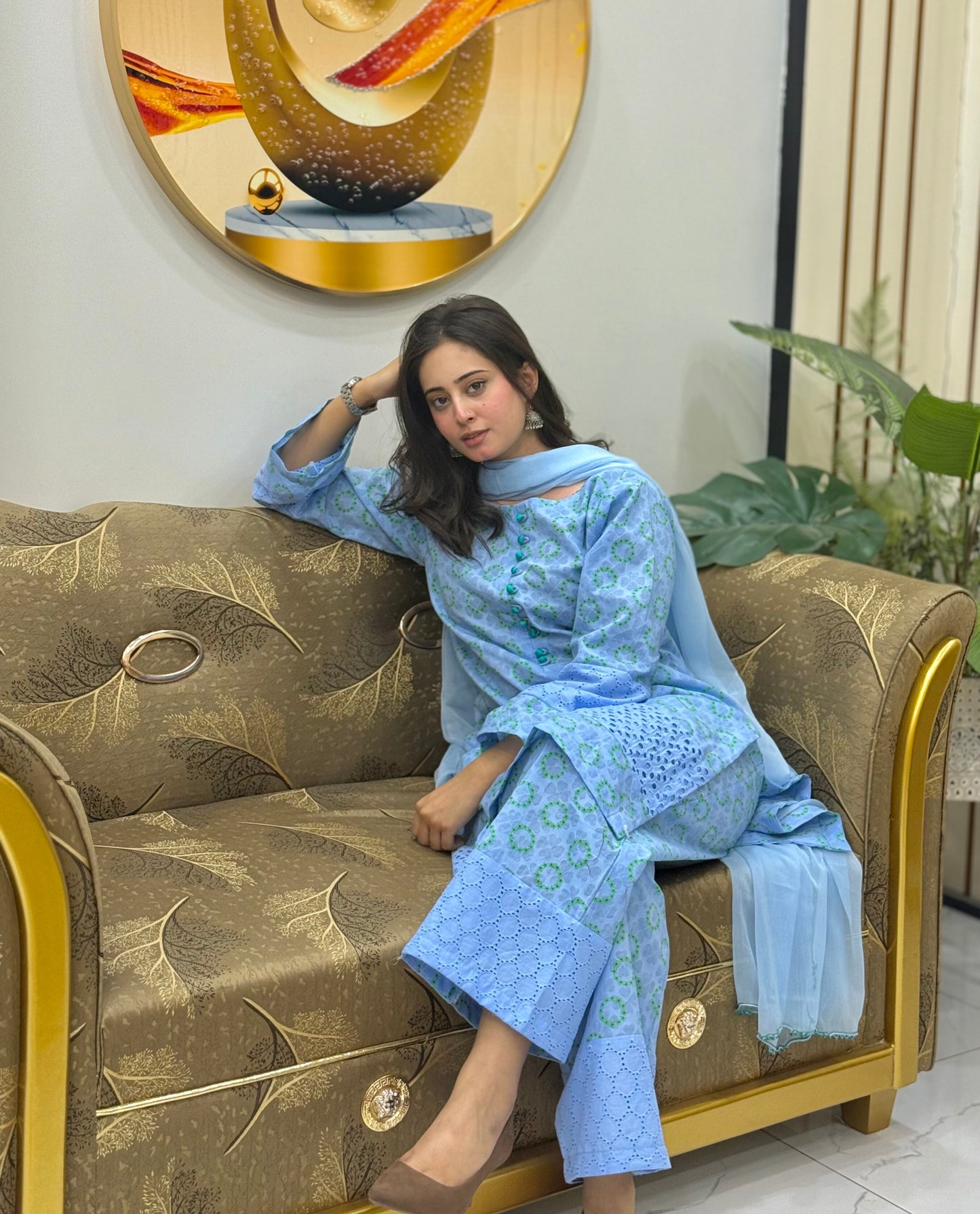 Sky Blue Cotton Lawn  Suit