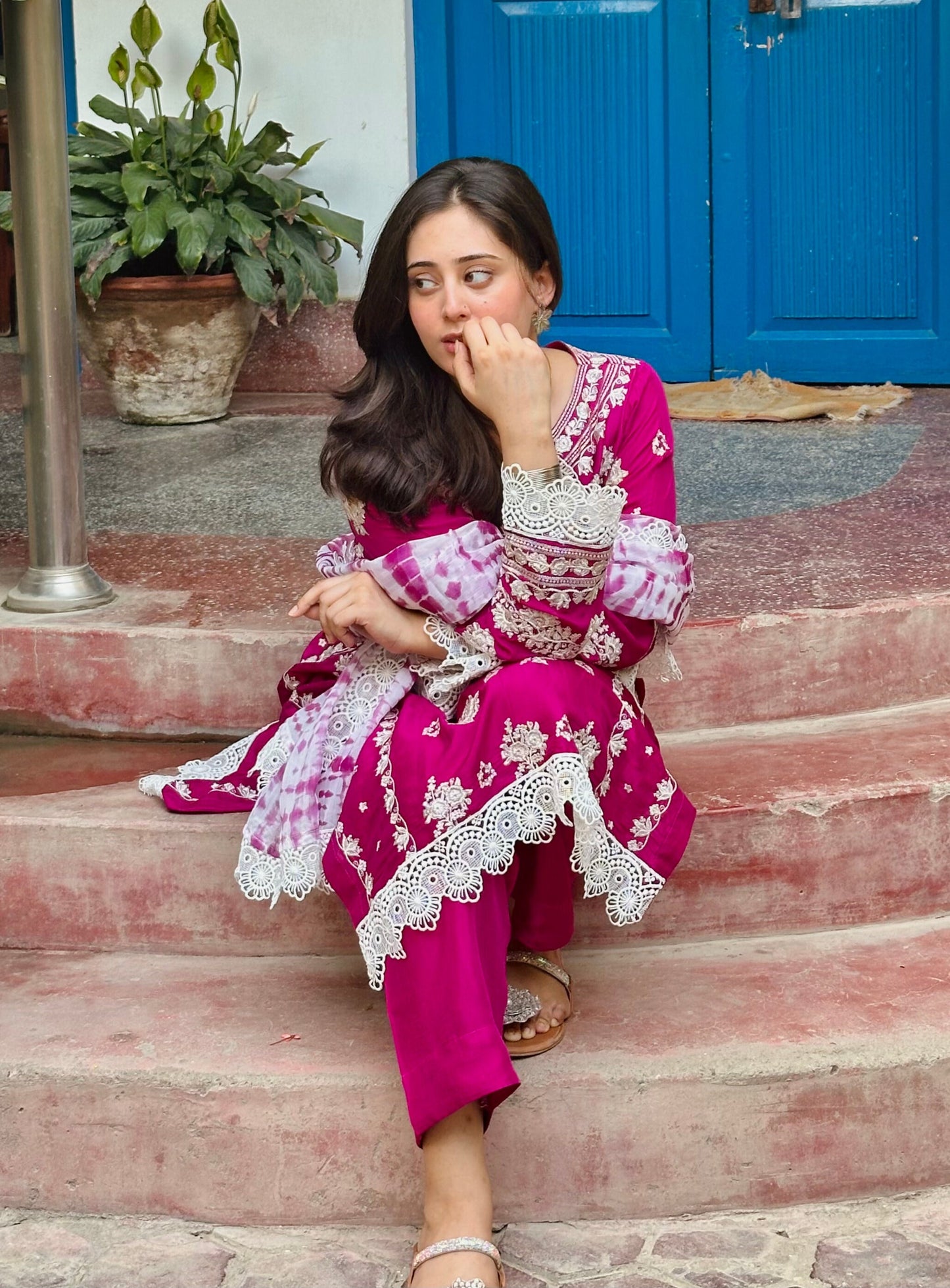 Radiance Semi Pure Raw Silk Stitched Dress 2024