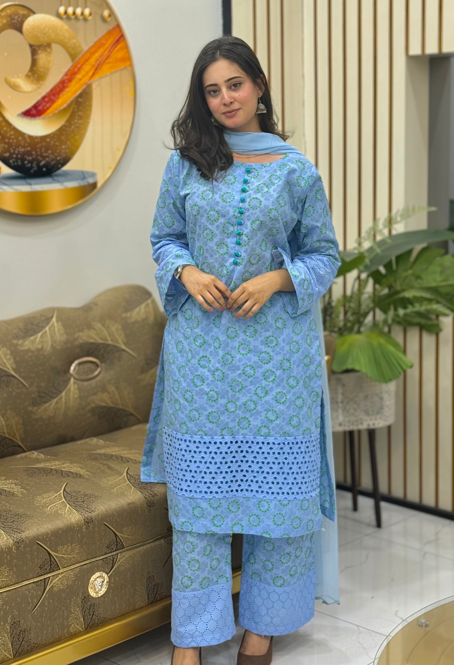 Sky Blue Cotton Lawn  Suit
