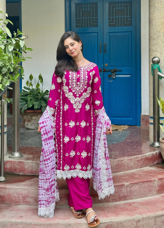 Radiance Semi Pure Raw Silk Stitched Dress 2024