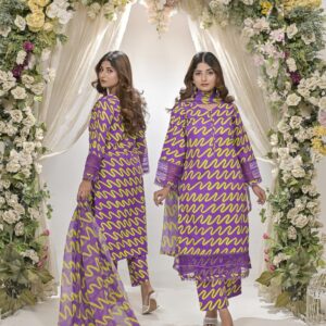 Elegant 3-Piece Printed Cotton Lawn Set