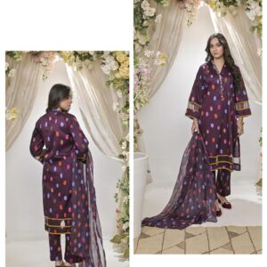 Elegant 3-Piece Printed Cotton Lawn Set